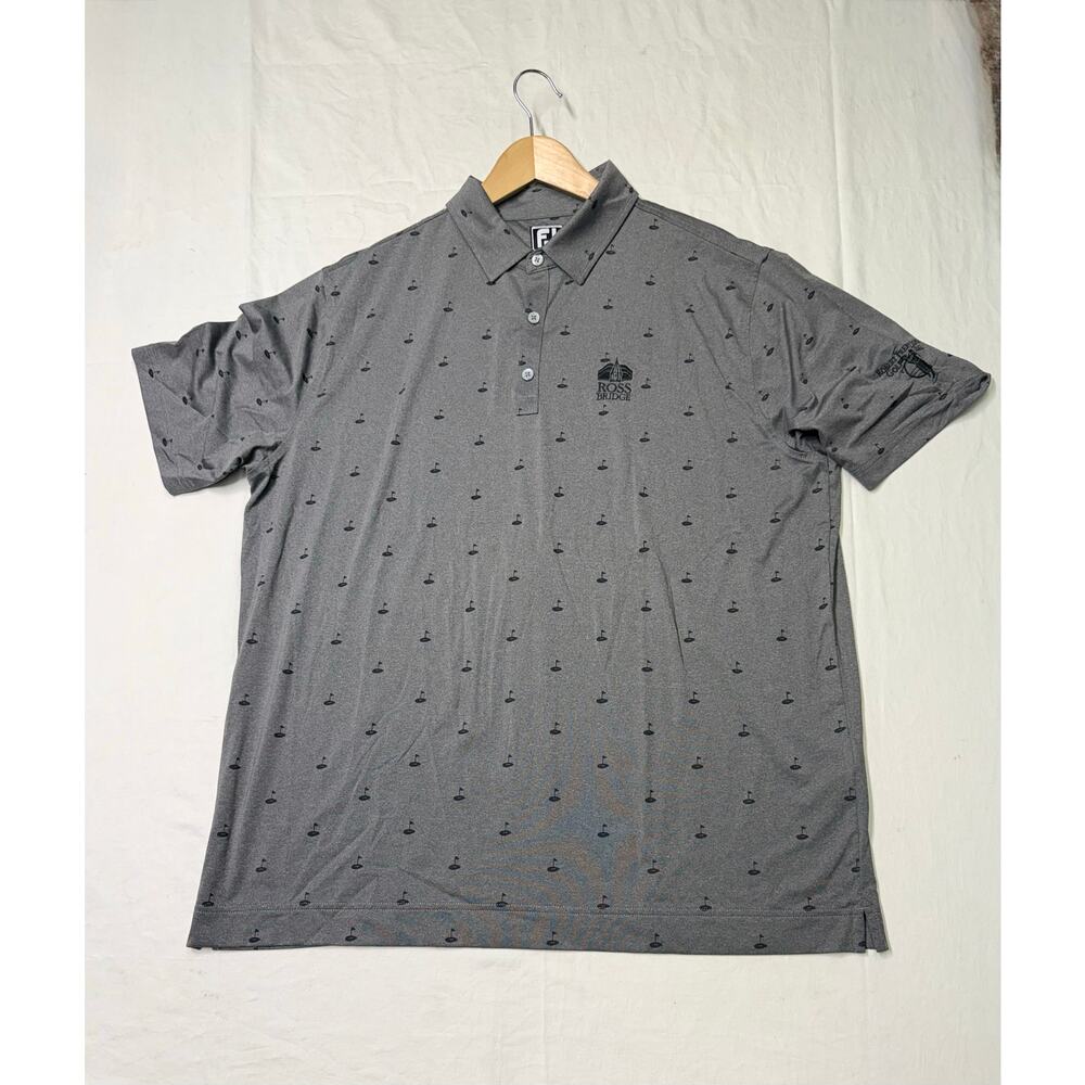 Fj footjoy Mens golf polo shirt all over print Robert Trent golf trail size XL